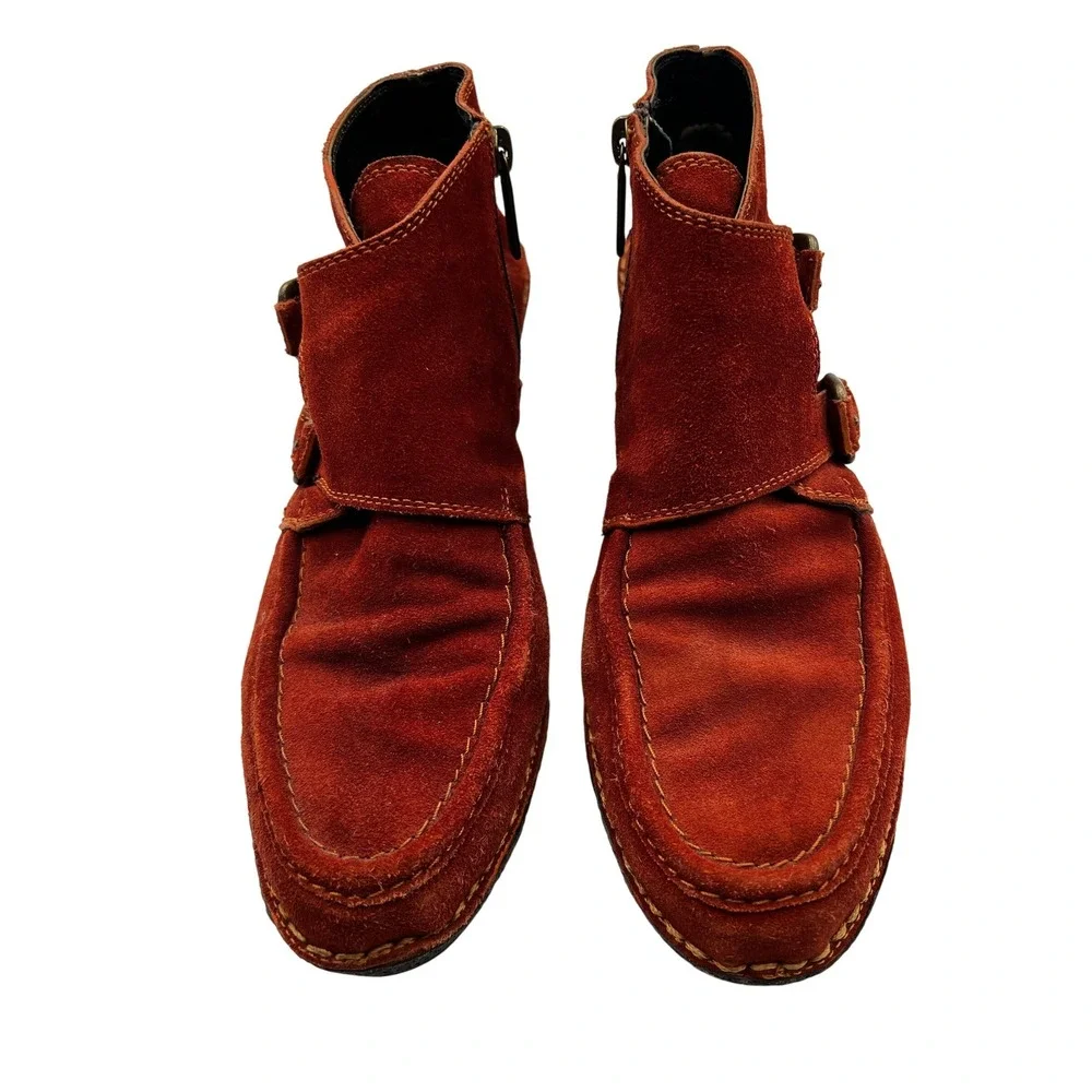 Pons Quintana Wedge‎ Ankle Boots Womens 37 Red Excellent Suede Monk Strap Spain